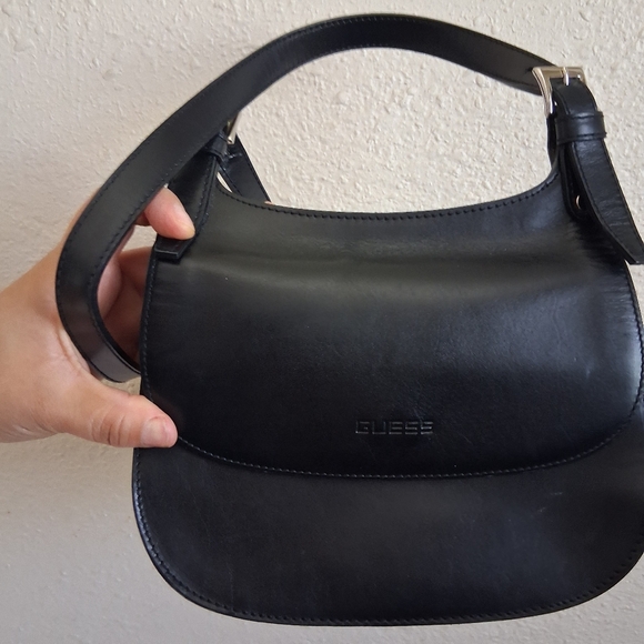 Guess Handbags - Y2K Guess Black Faux Leather Saddle Bag Purse